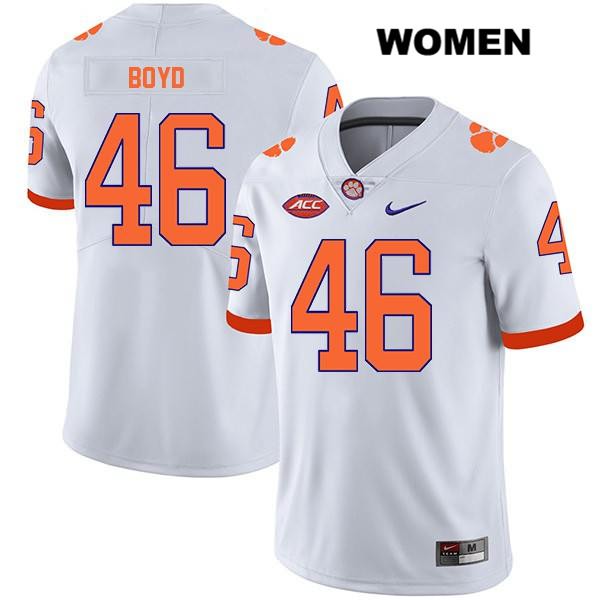 Women's Clemson Tigers #46 John Boyd Stitched White Legend Authentic Nike NCAA College Football Jersey SPD1146OG